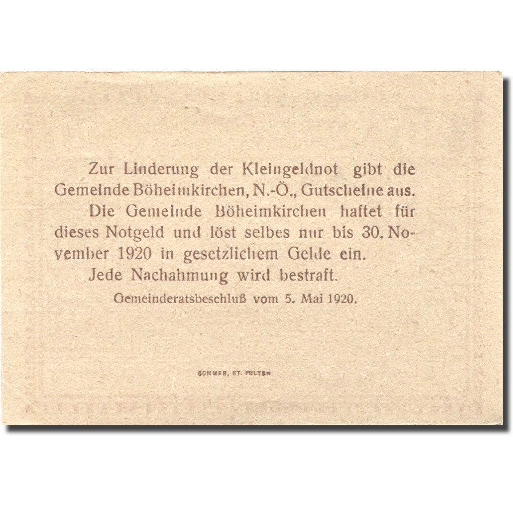 Banknote, Austria, Böheimkirchen, 20 Heller, Eglise, 1920, UNC(64) Mehl:FS 97