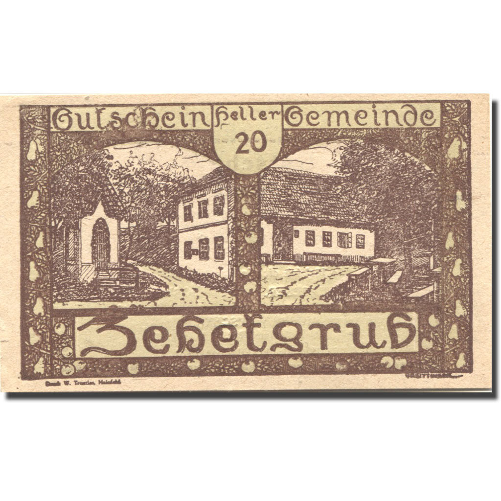 Banconote, Austria, Zehetgrub, 20 Heller, ferme 1, 1920-10-30 Mehl:FS 1262b