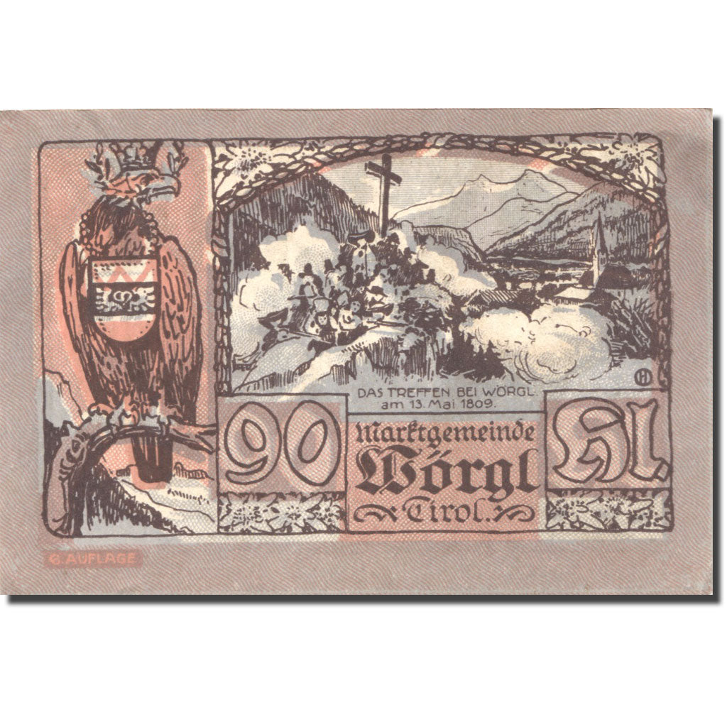 Banknote, Austria, Wörgl, 90 Heller, personnage, 1920, UNC(63) Mehl:FS 1252a