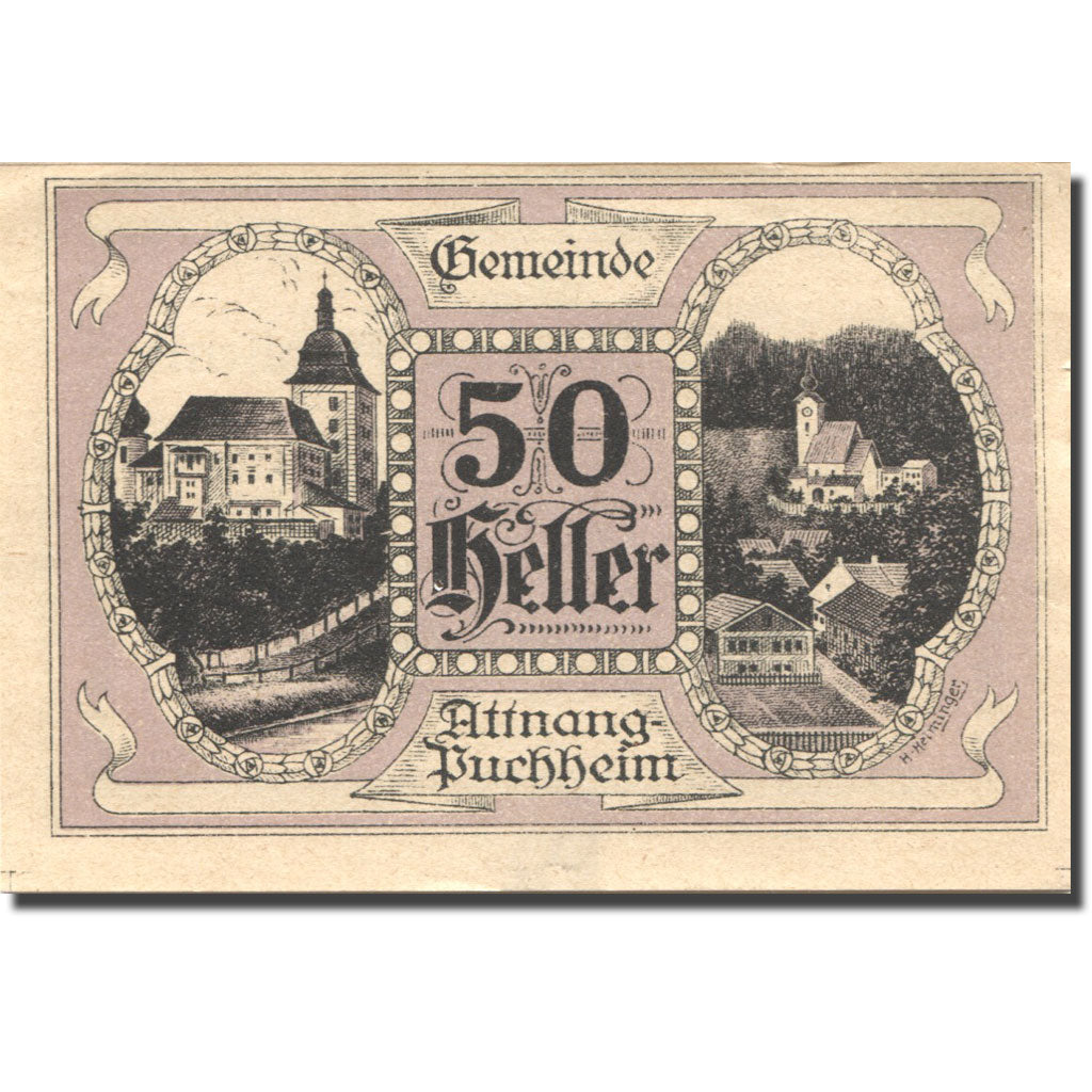 Banknote, Austria, Attnang 50 Heller, château, 1921 UNC(63) Mehl:FS 61IA1