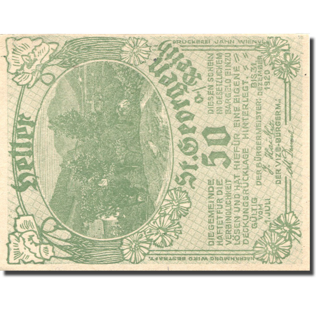 Billet, Autriche, St Georgen, 50 Heller, montagne, 1920 SPL Mehl:FS 883Ia