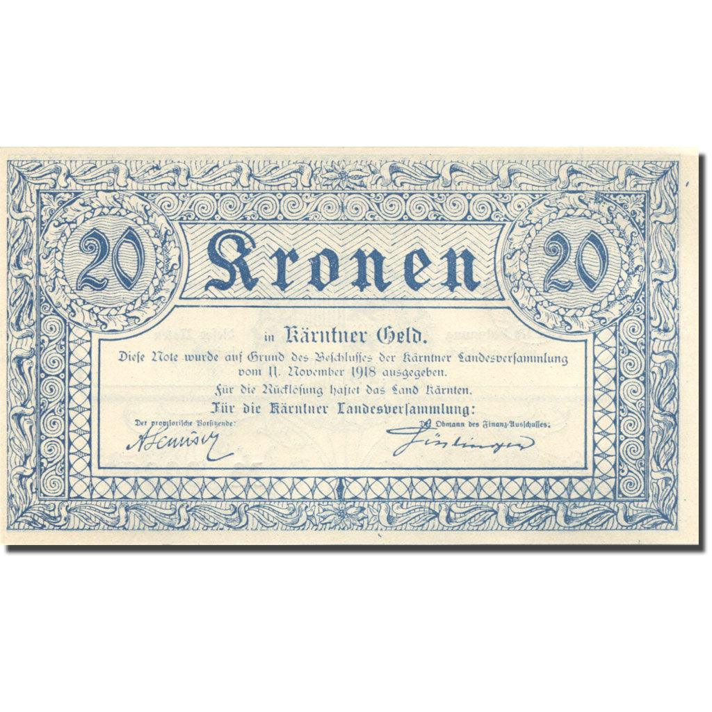 Nota, ESTADOS AUSTRÍACOS, 20 Kronen, 1918, 1918-11-11, KM:S103, UNC(63)
