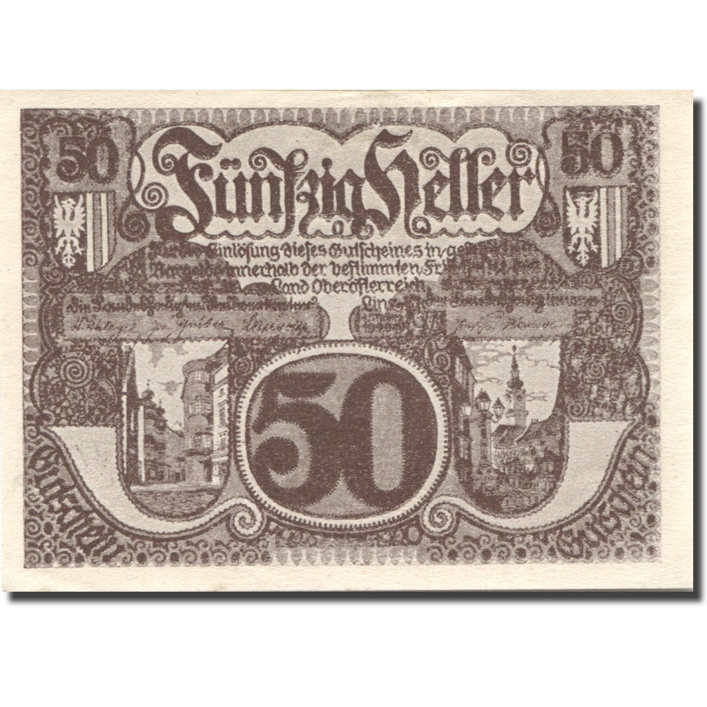Banknote, Austria, Oberösterreich, 50 Heller, Monument, UNC(63), Mehl:FS 692Ia