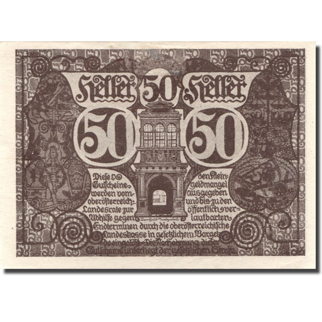 Banknote, Austria, Oberösterreich, 50 Heller, Monument, UNC(63), Mehl:FS 692Ia
