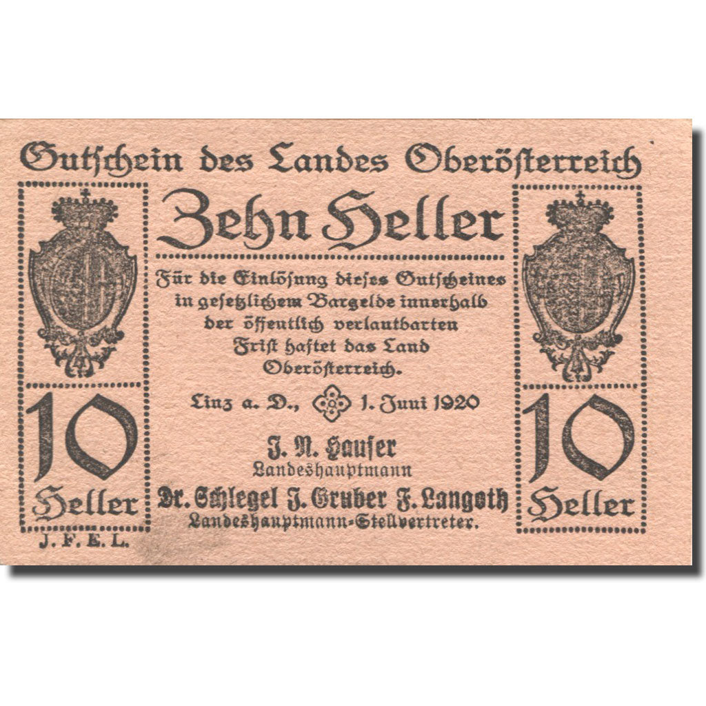 Banknote, Austria, Oberösterreich, 10 Heller, Blason, UNC(63), Mehl:FS 692IIb