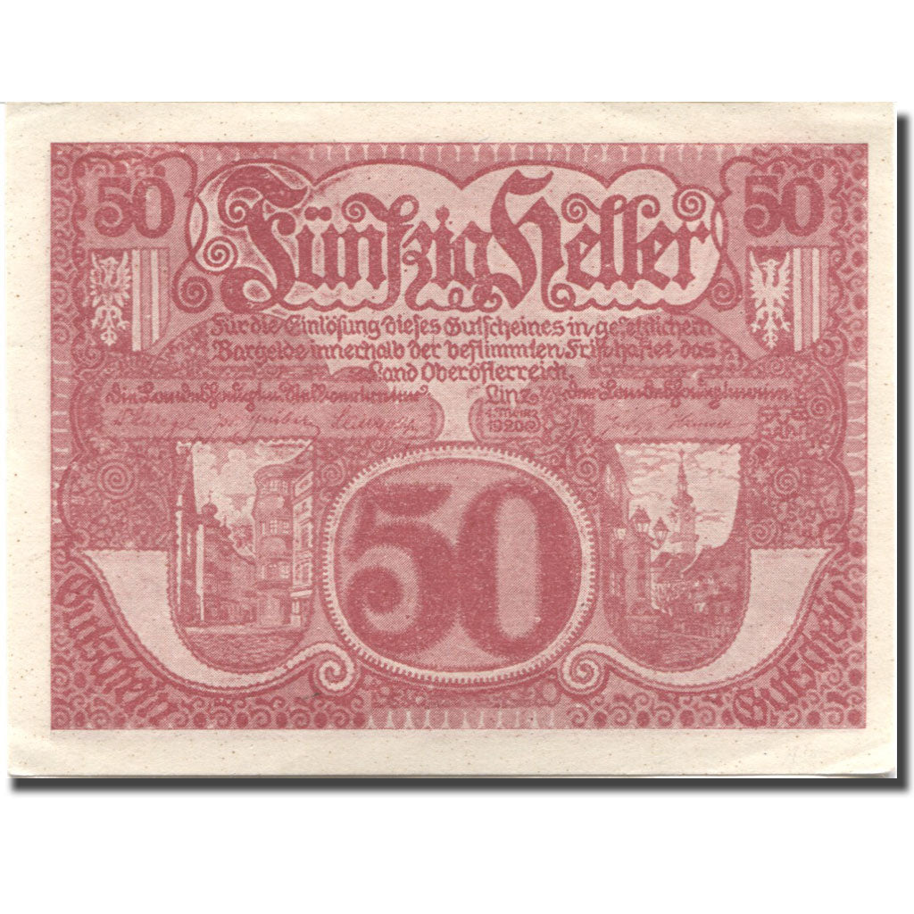 Banknote, Austria, Oberösterreich, 50 Heller, Monument, UNC(63), Mehl:FS 692Ib