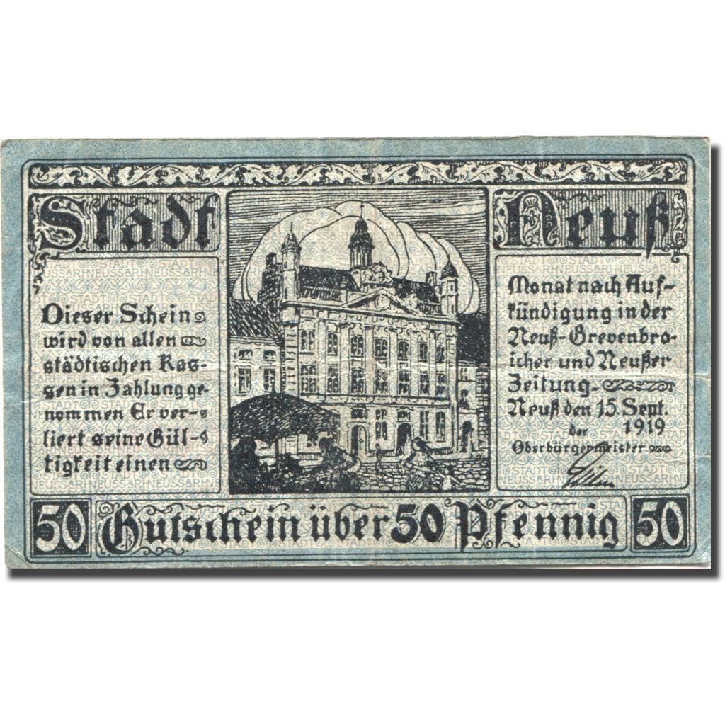 Banconote, Germania, Neuk, 50 Pfennig, château, 1919 BB Mehl:M12.2c
