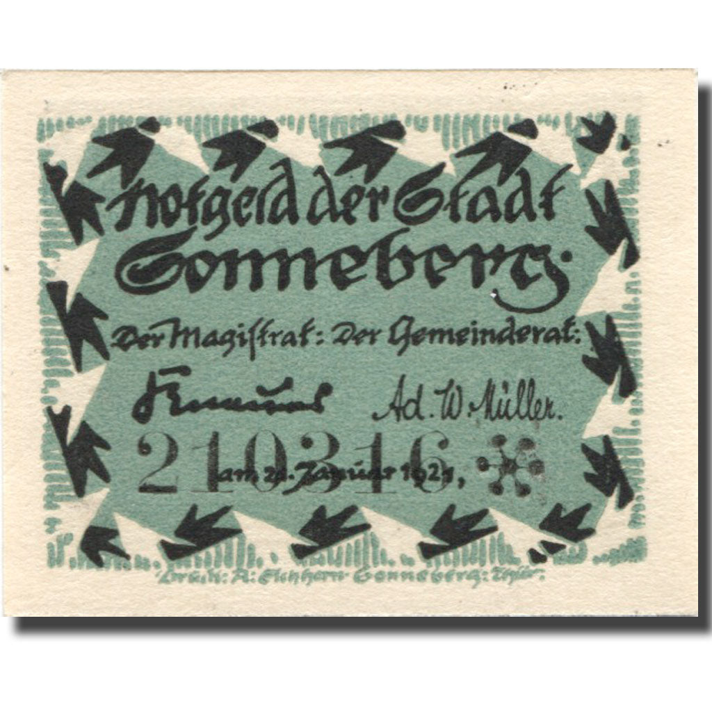 Banknote, Germany, Sonneberg, 10 Pfennig, personnage, 1921 UNC(63) Mehl:1244.1a