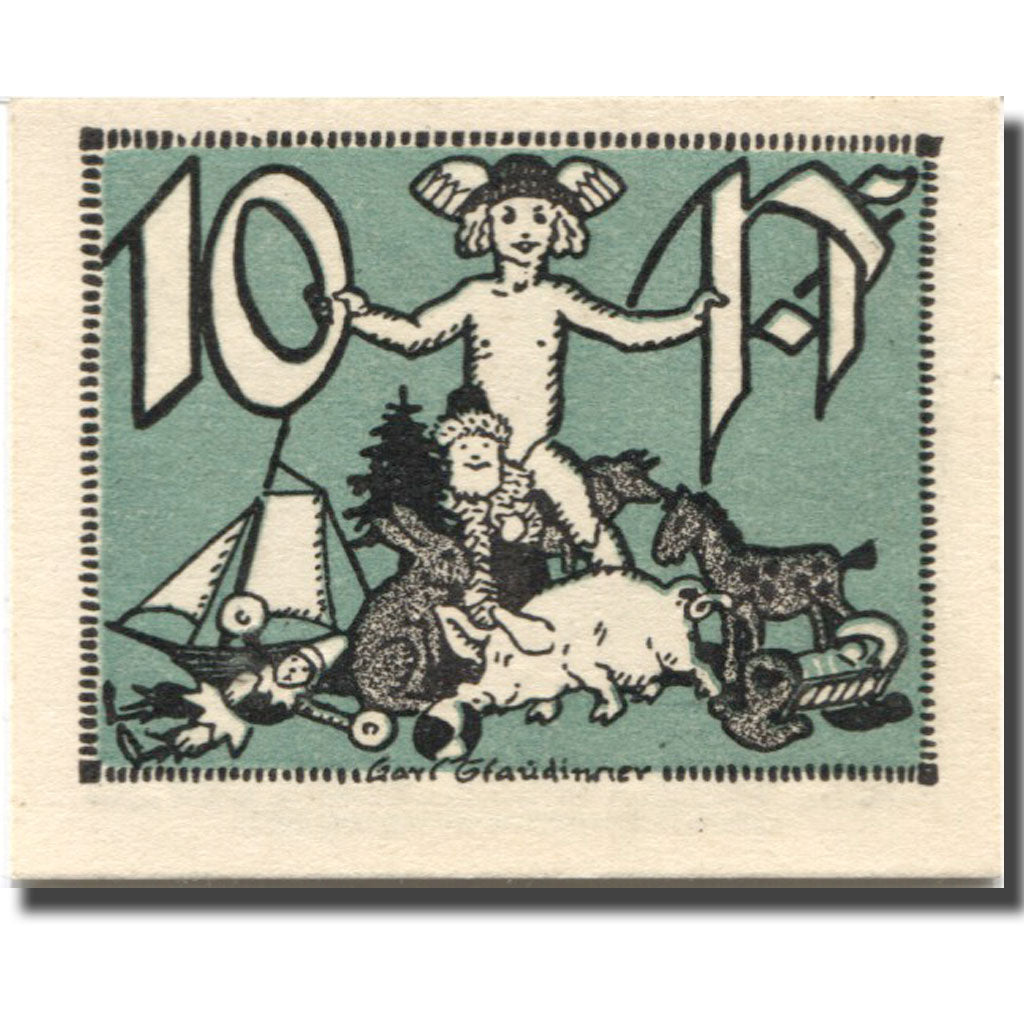 Banknote, Germany, Sonneberg, 10 Pfennig, personnage, 1921 UNC(63) Mehl:1244.1a
