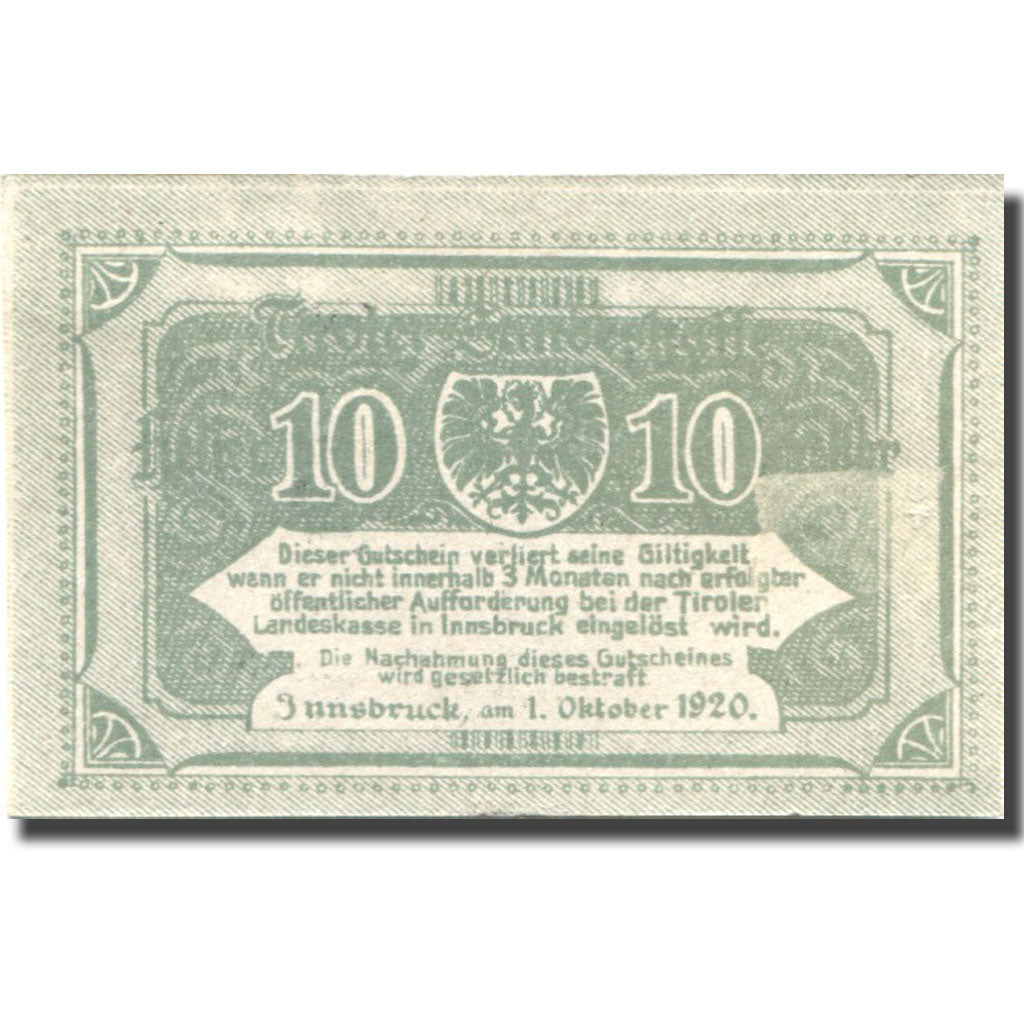 Banknote, Austria, Innsbruck, 10 Heller, Blason, UNC(64), Mehl:FS 1073II