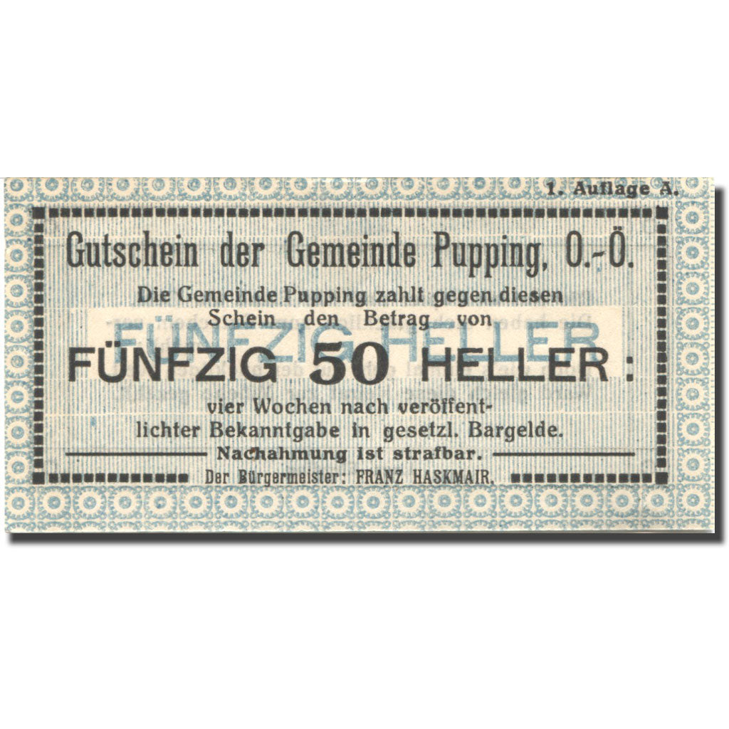 Banknote, Austria, Pupping, 50 Heller, valeur faciale, UNC(63), Mehl:FS 792IB