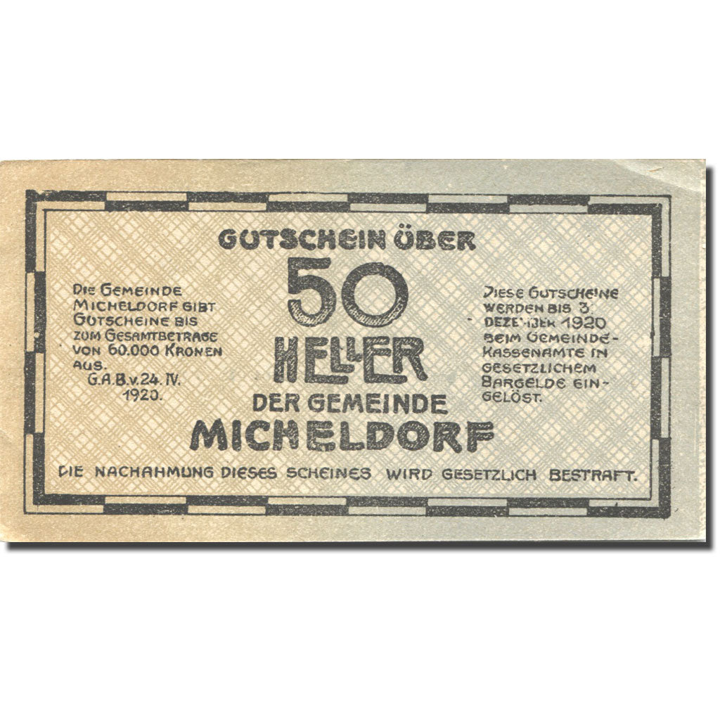 Banknote, Austria, Micheldorf, 50 Heller, Usine, 1920 UNC(63) Mehl:FS 612b