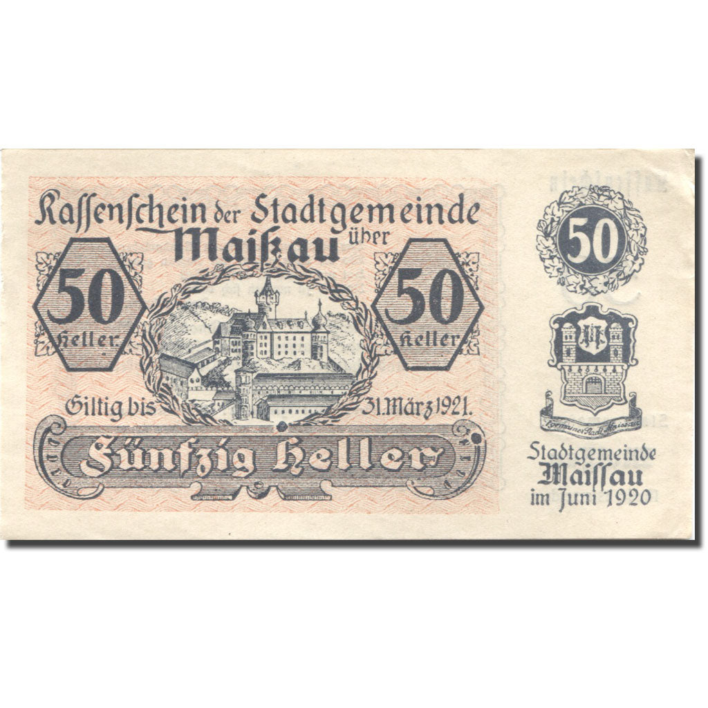 Geldschein, Österreich, Maissau, 50 Heller, château, 1920 UNZ- Mehl:FS 573g
