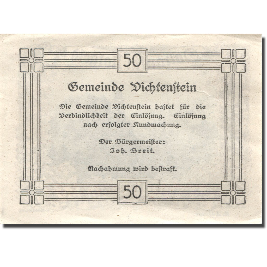 Banknote, Austria, Dichtenstein, 50 Heller, château, UNC(63), Mehl:FS 127d
