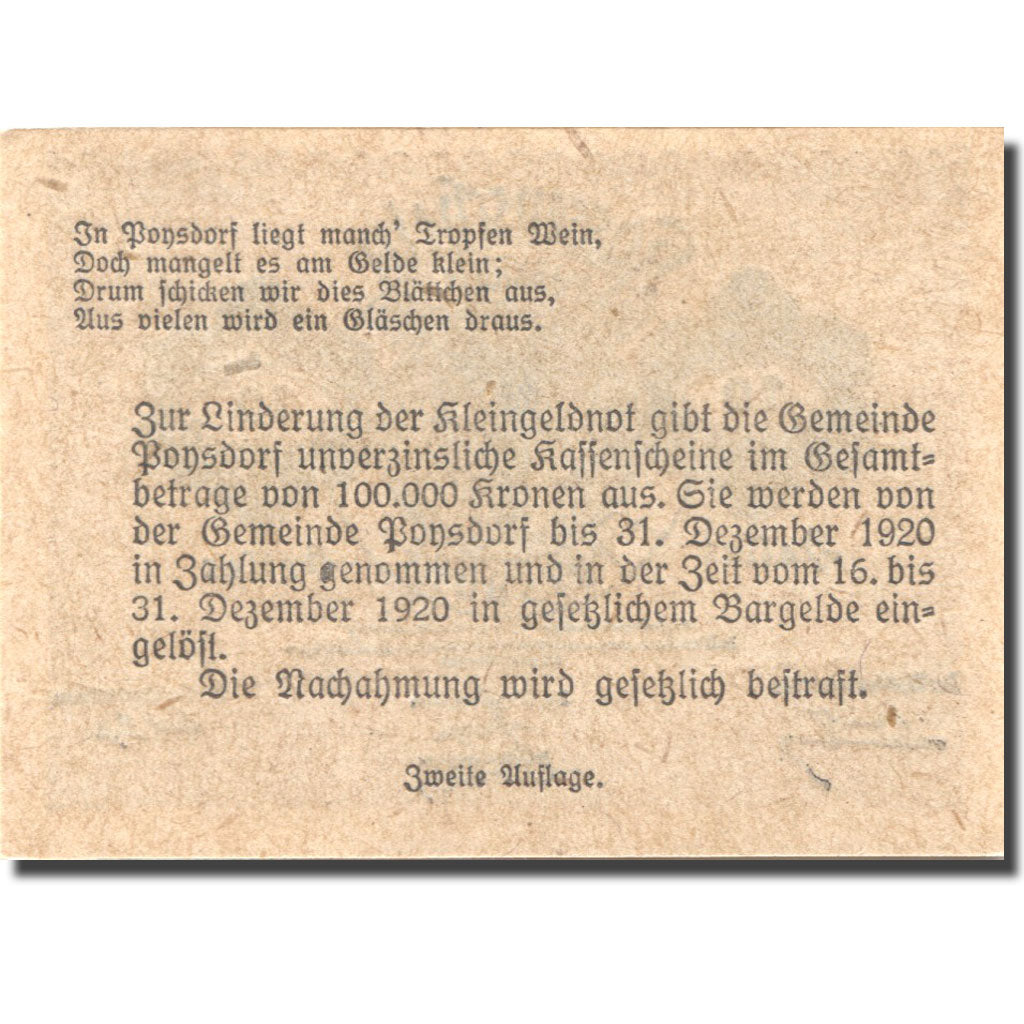 Banknote, Austria, Poysdorf, 10 Heller, Blason, 1920 UNC(63) Mehl:FS 776a1