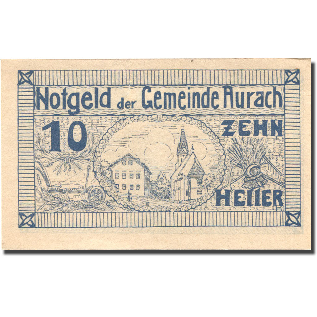 Banknote, Austria, Aurach, 10 Heller, village 2, 1920 UNC(63) blue Mehl:FS 68a