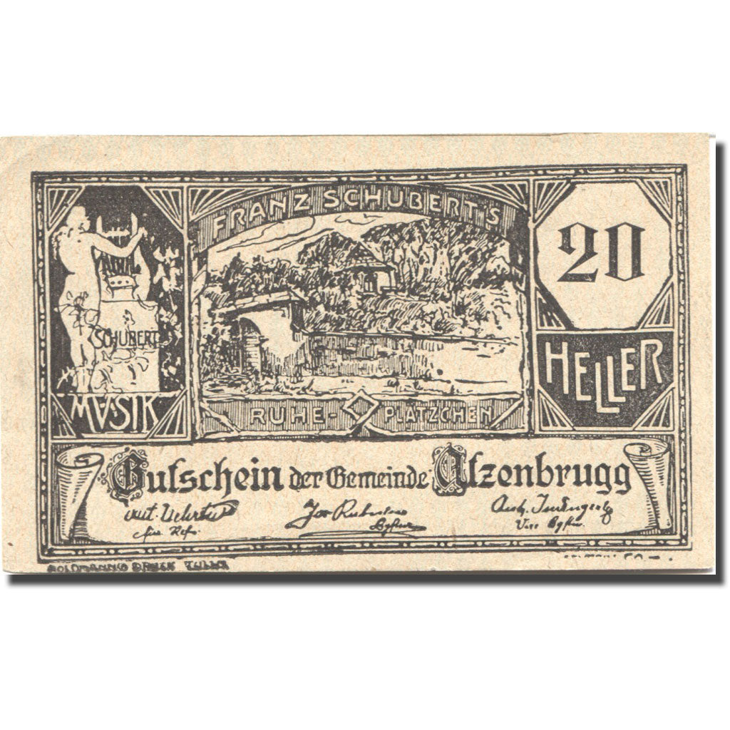 Banconote, Austria, Atzenbrugg, 20 Heller, village, 1920 SPL Mehl:FS 63IIaA