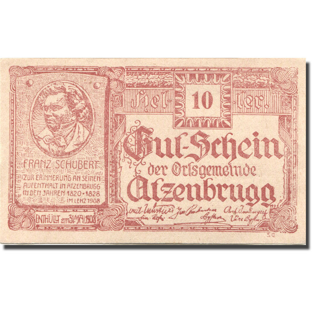 Banconote, Austria, Atzenbrugg, 10Heller, personnage, 1920 SPL red Mehl:FS 63IaA