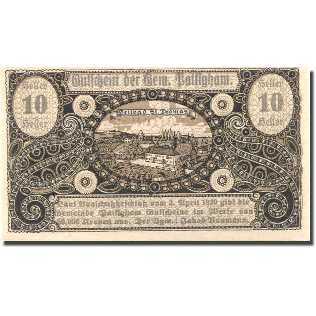 Banknote, Austria, Sonderausgabe, 10 Heller, village, 1920 UNC(63) Mehl:FS 893