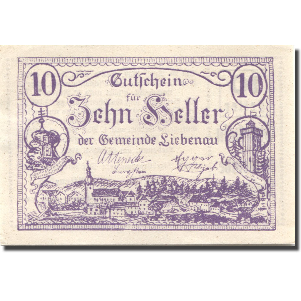 Banknote, Austria, Liebenau, 10 Heller, village, 1921 UNC(63) Mehl:FS 521
