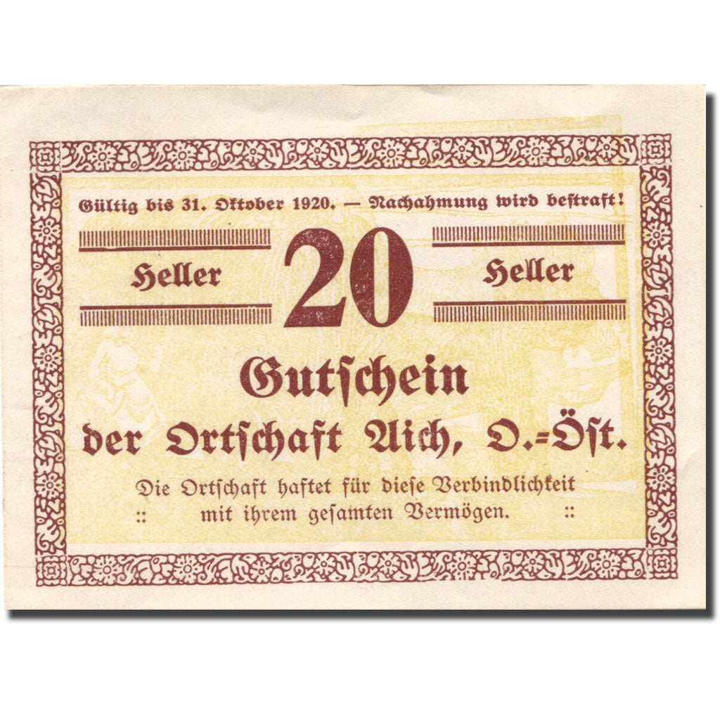 Banknote, Austria, Aich, 20 Heller, valeur faciale, UNC(63), Mehl:FS 10a