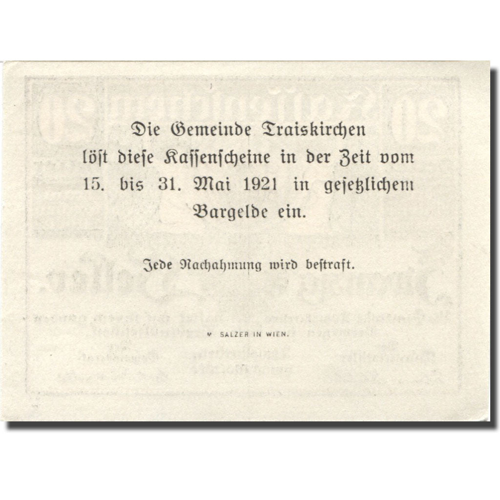 Banknote, Austria, Traiskirchen, 20 Heller, Blason, 1920 UNC(63) Mehl:FS 1077a