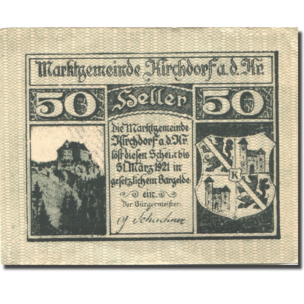 Geldschein Österreich Kirchdorf a/d Krems, 50Heller Blason 1921 VZ Mehl:FS 445Ib