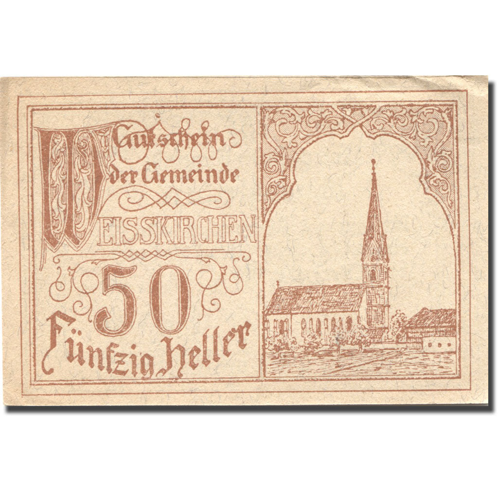 Banknote, Austria, Weisskirchen, 50 Heller, Eglise, 1920 UNC(63) Mehl:FS 1160