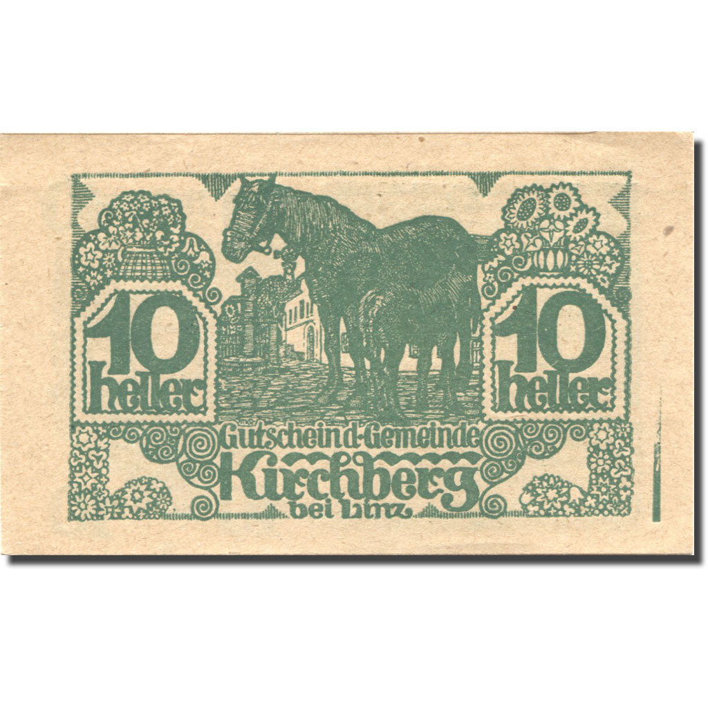 Banknote Austria Kirchberg bei Linz 10 Heller, cheval, 1920 UNC(63) Mehl:FS 443d