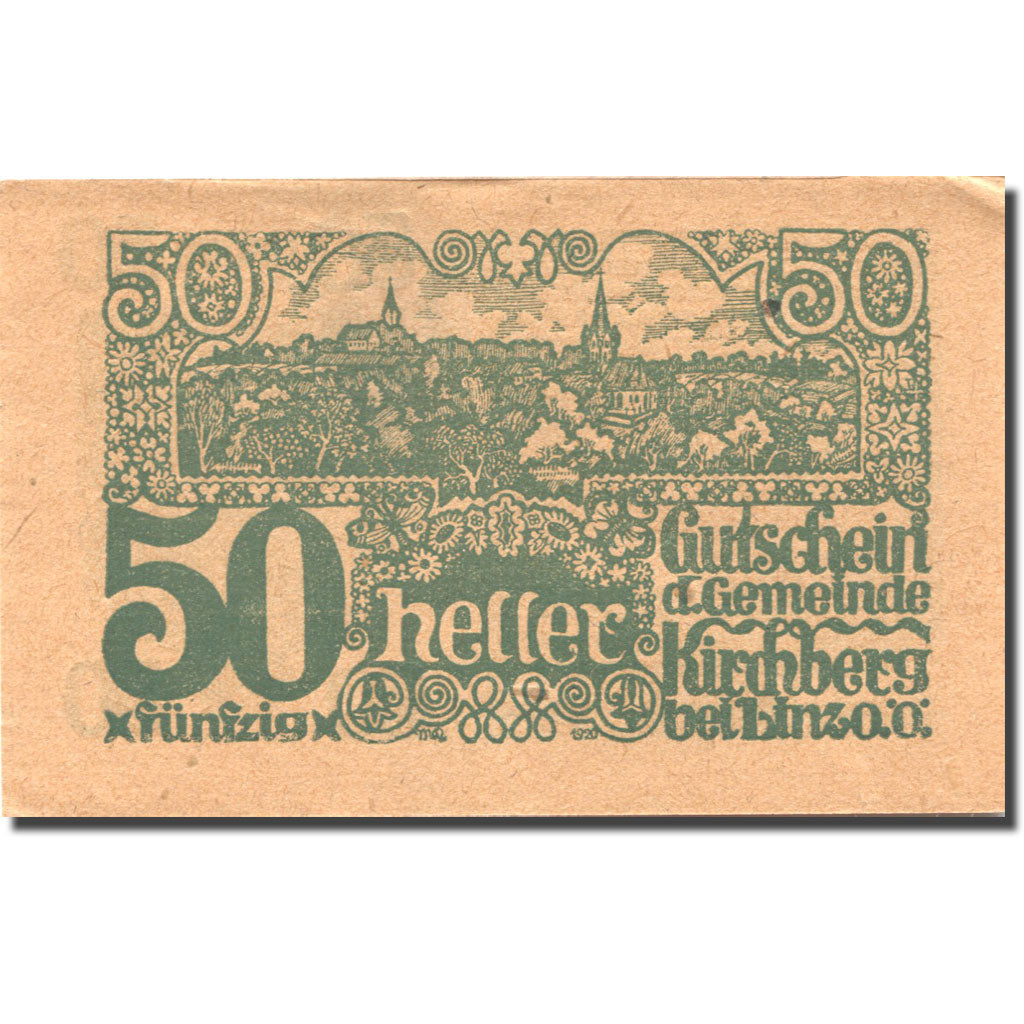 Banknote, Austria, Kirchberg 50 Heller, village, 1920 UNC(63) Mehl:FS 443c