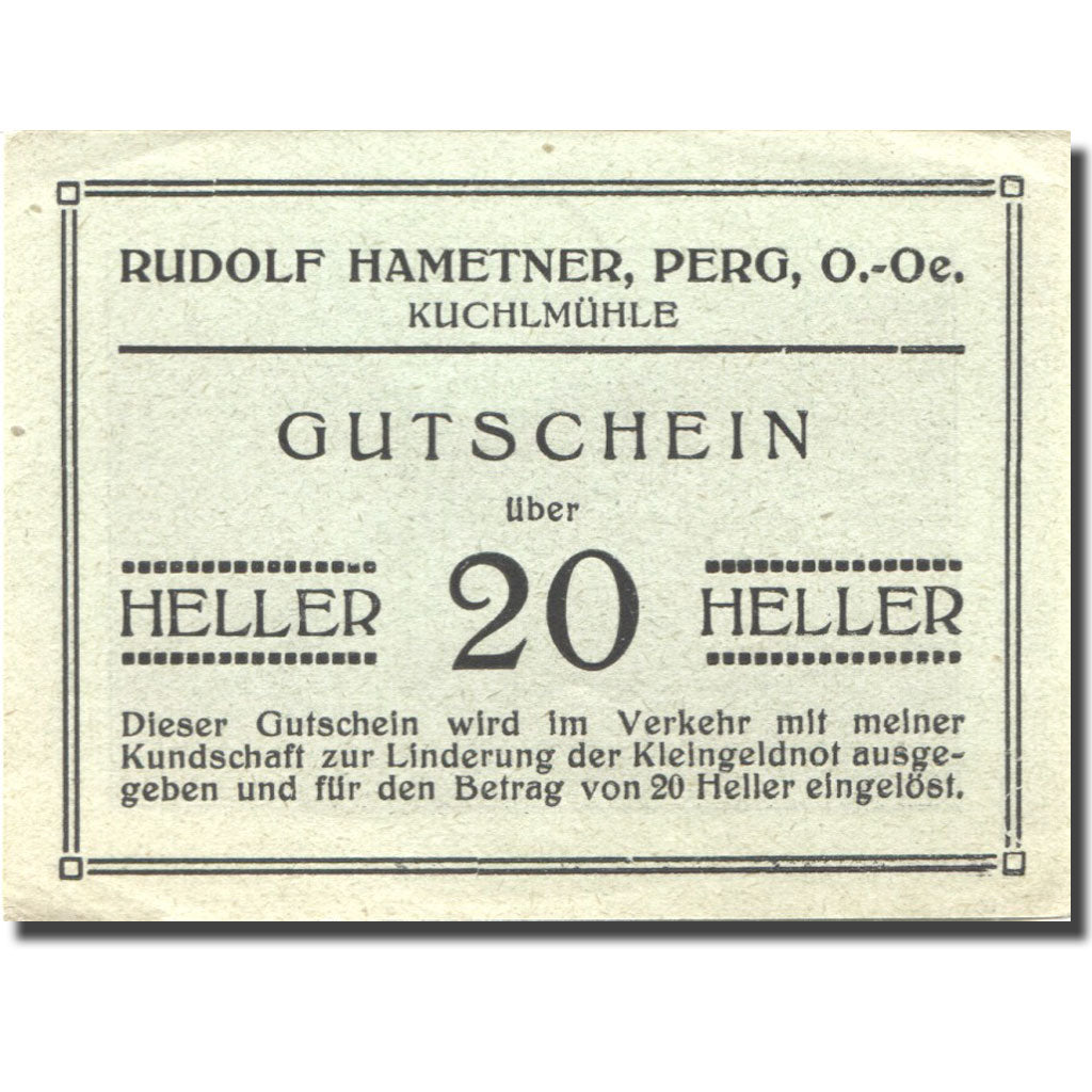 Banknote, Austria, Perg, 20 Heller, ferme 1, UNC(63) green Mehl:FS 1243
