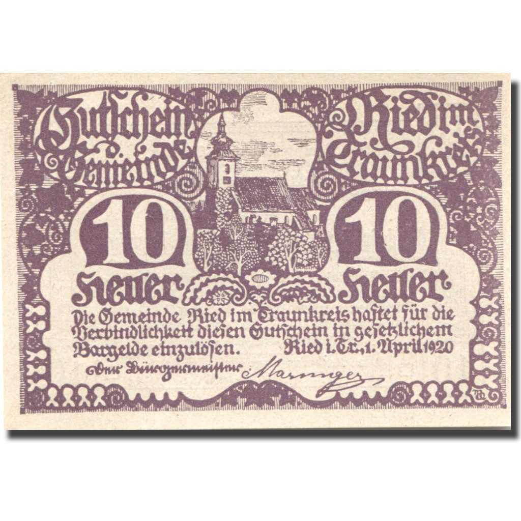 Banknote, Austria, Ried, 10 Heller, Eglise 1920-10-31, UNC(63), Mehl:FS 836Ia