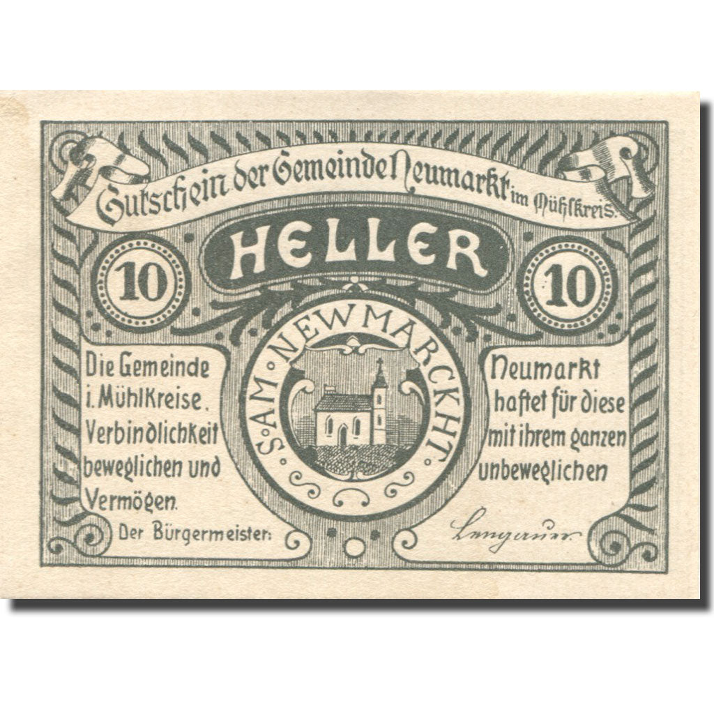 Banknote, Austria, Neumarkt, 10 Heller, Eglise, 1920, UNC(63) Mehl:FS 664b