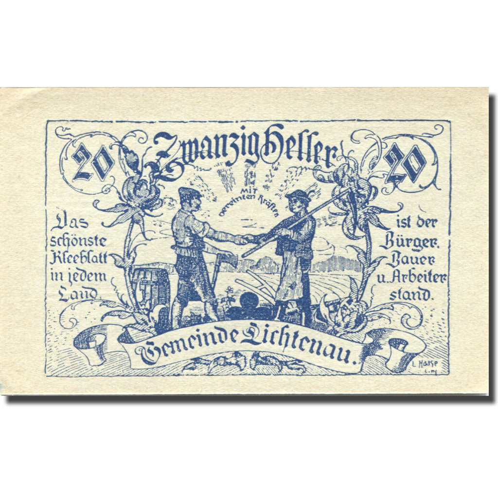 Geldschein, Österreich, Lichtenau, 20 Heller, agriculteur, 1920 UNZ- Mehl:FS 517
