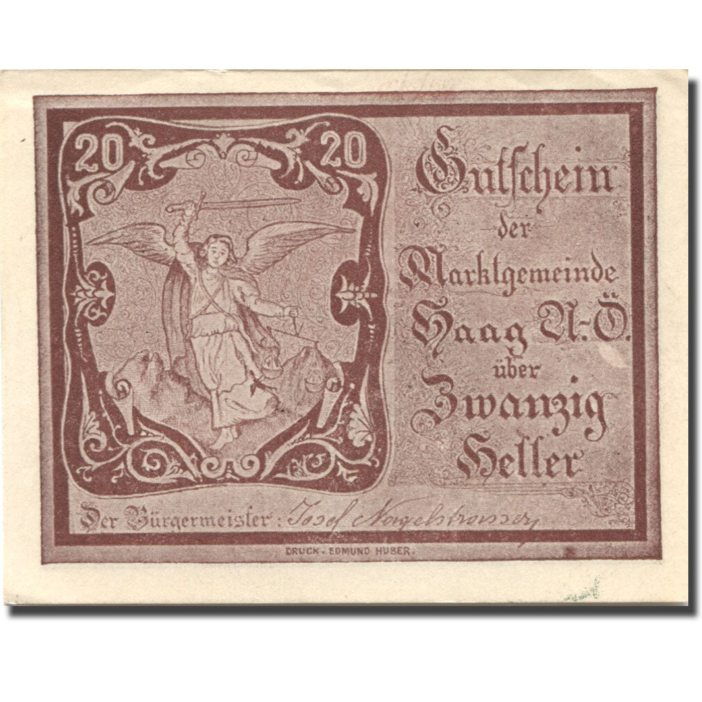 Banknote, Austria, Haag, 20 Heller, personnage, 1920 UNC(63) Mehl:FS 318IVb