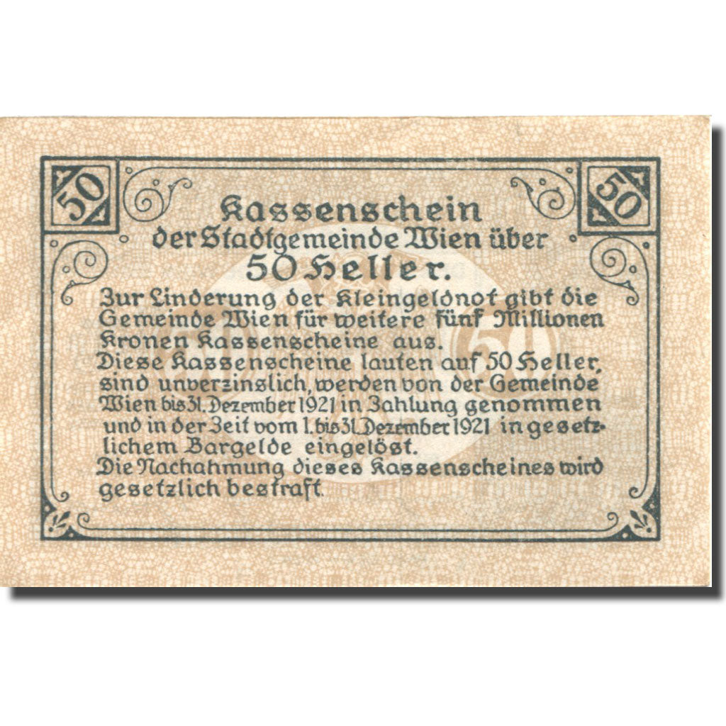 Banknote, Austria, Wien, 50 Heller, château, 1921 UNC(63), Mehl:FS 1183IIf