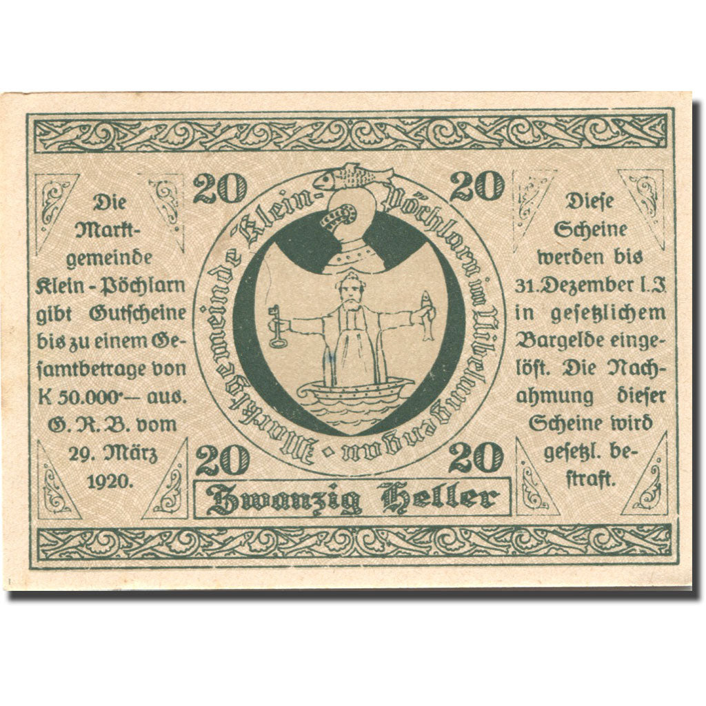 Banknote, Austria, Klein-Pöchlarn, 20Heller, Eglise 1, 1920 UNC(63) Mehl:FS 457a