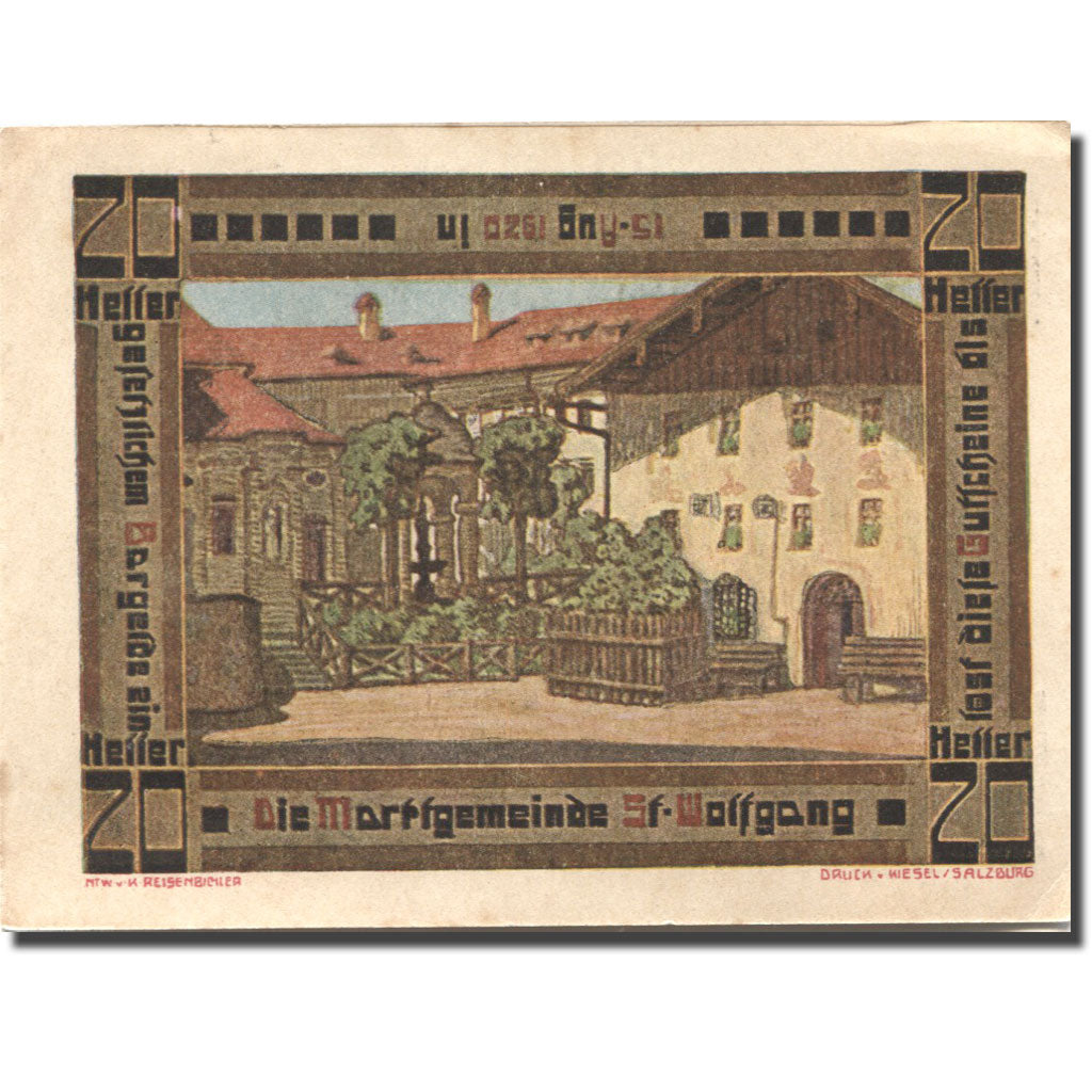 Banconote, Austria, St Wolfgang, 20 Heller, Eglise 1, 1920 SPL- Mehl:FS 947a