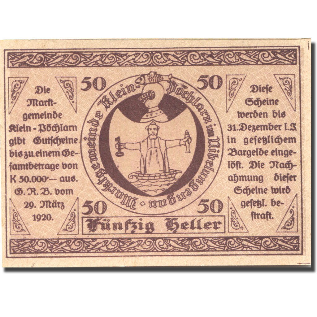 Banknote, Austria, Klein-Pöchlarn 50 Heller, Eglise 1, 1920 UNC(63) Mehl:FS 457a