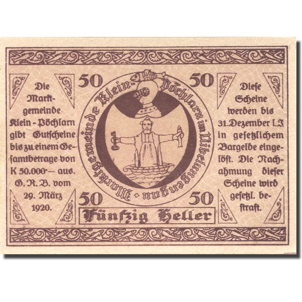 Banknote, Austria, Klein-Pöchlarn 50 Heller, eglise 2, 1920 UNC(63) Mehl:FS 457a