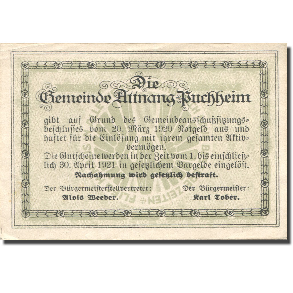 Banknote, Austria, Attnang-Puchheim 20Heller, Eglise 1921 AU(55-58) Mehl:FS 61I