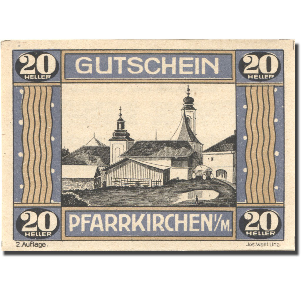 Banknote, Austria, Pfarrkirchen, 20 Heller, Eglise, UNC(63), Mehl:FS 744IIb