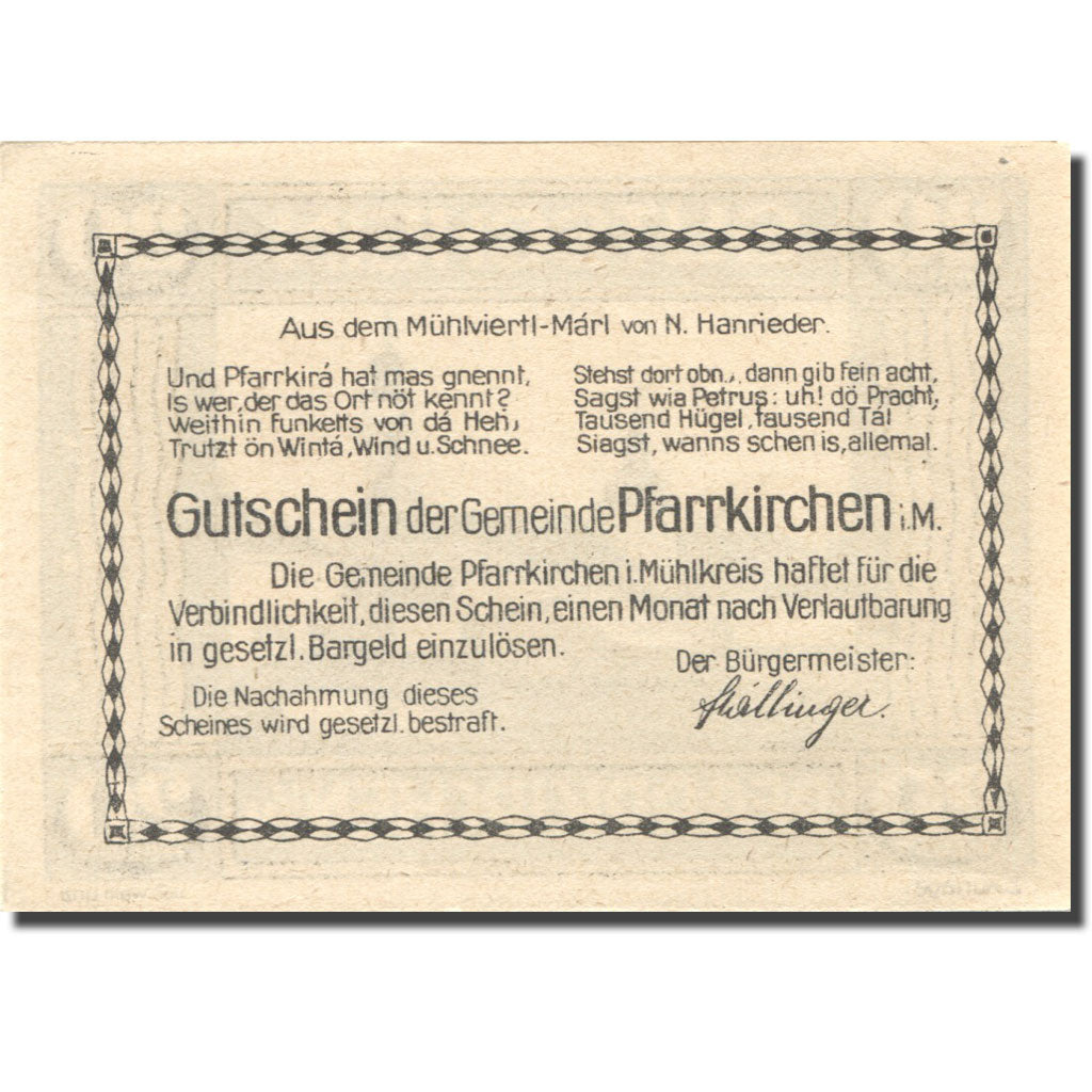 Banknote, Austria, Pfarrkirchen, 20 Heller, Eglise, UNC(63), Mehl:FS 744IIb