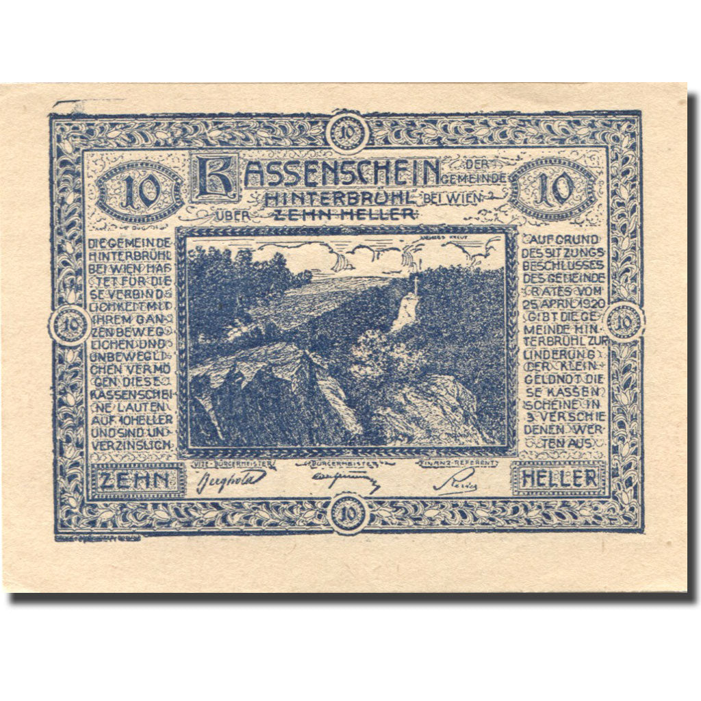 Banknote, Austria, Hinterbrühl, 10 Heller, Eglise, 1920 UNC(63) Mehl:FS 376Ia