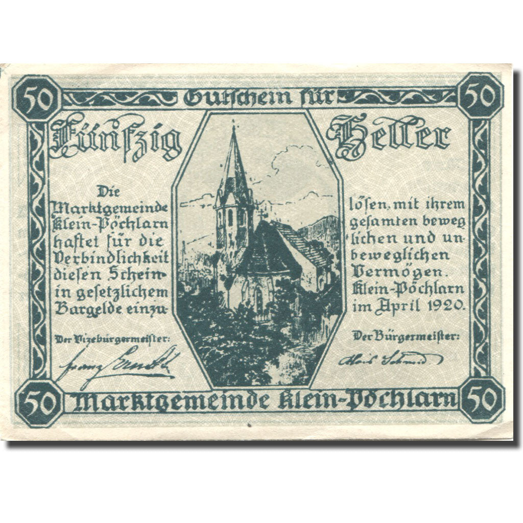 Banknote, Austria, Klein-Pöchlarn, 50Heller, Eglise, 1920 AU(55-58) Mehl:FS 457c