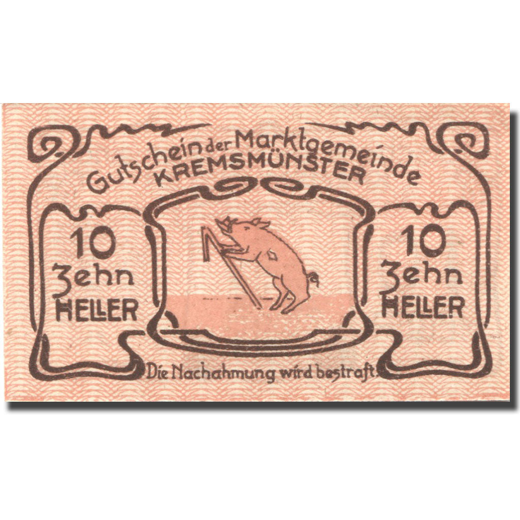 Banknote, Austria, Kremsmünster 10 Heller monument 1, 1920 UNC(63) Mehl:FS 476Ia