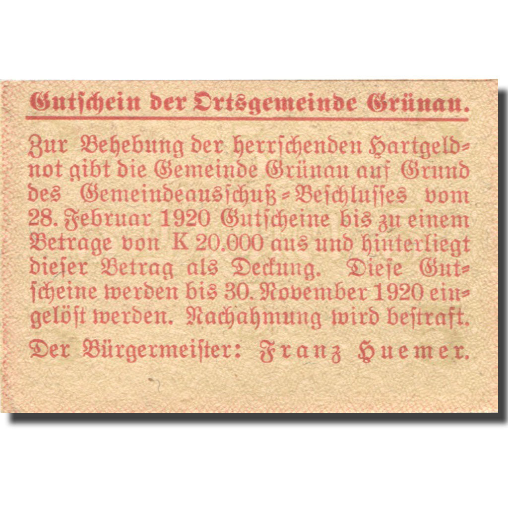 Banknote, Austria, Grünau, 5 Heller, ferme 1920-11-31, UNC(63), Mehl:FS 300a