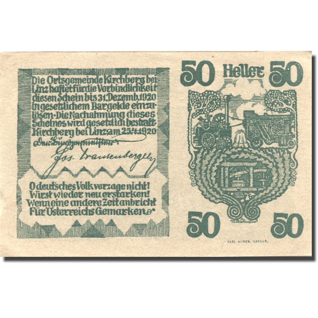Banknote, Austria, Kirchberg, 50 Heller, village, 1920, UNC(63) Mehl:FS 443a