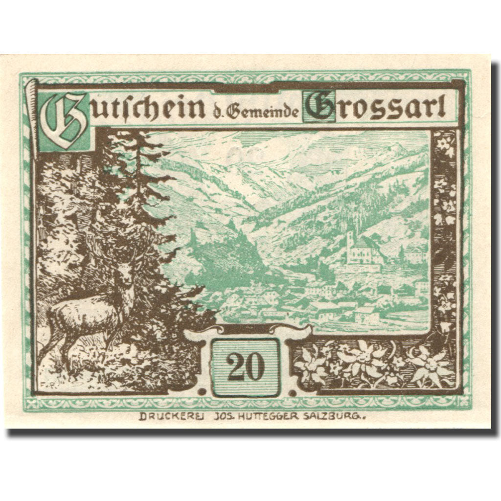 Banknote, Austria, Grossarl, 20 Heller, Forêt, 1920 green UNC(63) Mehl:FS 292a