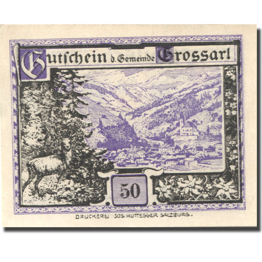 Banknote, Austria, Grossarl 50 Heller, forêt 1, 1920 UNC(63) purple Mehl:FS 292a